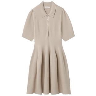 SNIDEL秋冬简约纯色短袖翻领收腰针织连衣裙SWNO234128