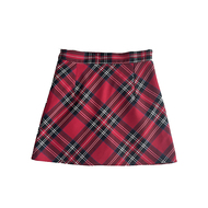 韩版红色菱格包臀短裙