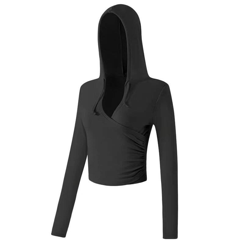 健身服上衣V领连帽跑步运动长袖