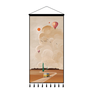 卡通手绘油画挂画布艺装饰画背景墙布客厅卧室房间背景布ins挂布