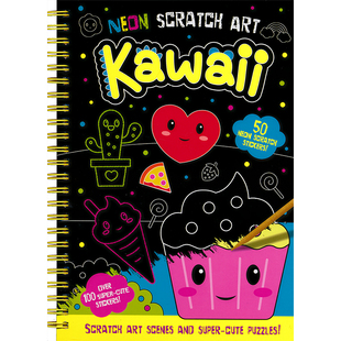 Neon Scratch Art Kawaii Dinosaurs Animals Unicorns 彩虹刮画贴纸活动书 益智活动 专注力 手眼协调力 英文原版进口图书