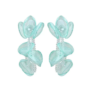 度假风薄荷曼波绿色水晶花朵流苏耳环夸张高级小众设计欧根纱耳钉