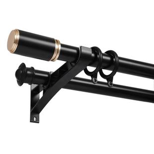 窗帘杆罗马杆欧式简约静音单双杆顶装轨道杆子黑色铝合金加厚定制