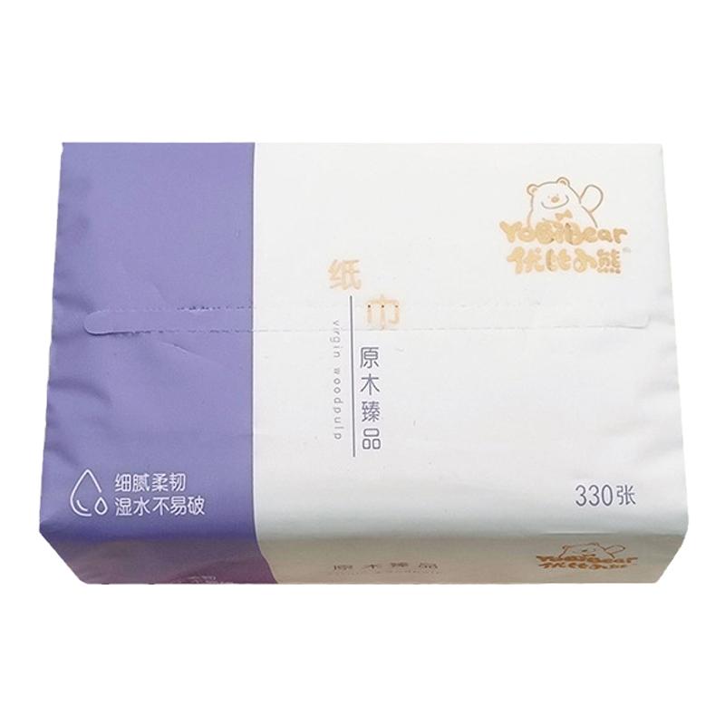 优比小熊母婴抽纸宝宝面巾纸湿水不破330张一包家用纸巾原生木浆