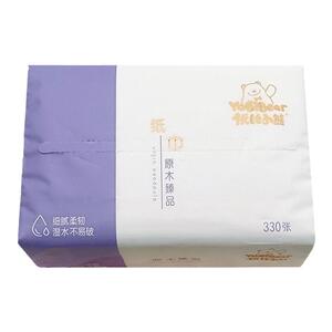 优比小熊母婴抽纸宝宝面巾纸湿水不破330张一包家用纸巾原生木浆