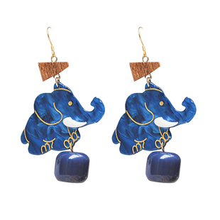 80斤少女原创  新年搞怪 复古景泰蓝色大象设计耳饰 衬肤趣味耳夹