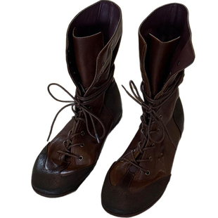 牛皮版~英伦时尚系带拳击靴女小众圆头马丁靴显瘦机车靴时装短靴