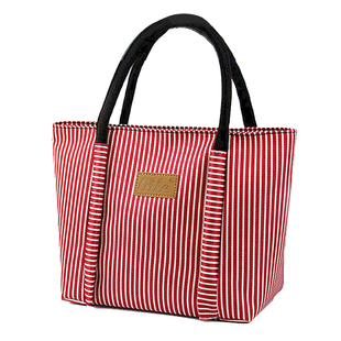 饭盒袋防水拉链上班手提便当包条纹逛街包布包带饭学生小方包拎包