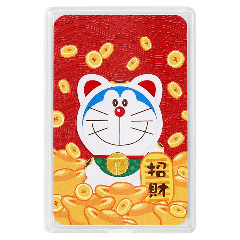 潮宏基哆啦A梦招财猫黄金金条摆件手机贴足金投资金招财纳福送礼