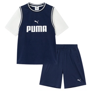 PUMA彪马男童短袖套装夏季青少年篮球运动凉感速干T恤短裤2件套潮