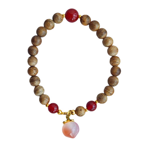盼山【桃气香禧】沉香南红玛瑙单圈手链女原创新中式新年转运手串