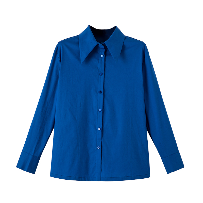 晚白2025年秋新款时尚显白蓝色休闲翻领吸睛减龄韩系衬衫女