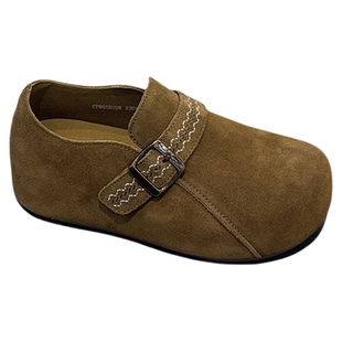 小个子增高~真皮厚底勃肯鞋女2025秋新款洋气皮带扣丑萌全包单鞋