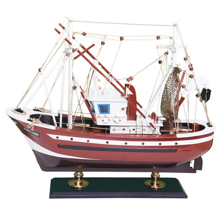 仿真木质渔船模型实木帆船摆件地中海工艺船木船欧式美式客厅装饰