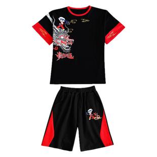 大童男装夏装套装2025新款儿童短袖男童唐装帅气男孩新年红色衣服