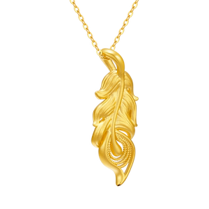 周大生天使金羽黄金吊坠女足金羽毛硬金挂坠配链七夕礼物送女友