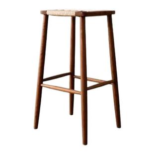 绳藤编酒吧凳实木吧椅家用高脚椅轻奢酒吧餐厅岛台椅棉麻靠背椅子