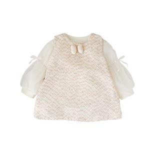 韩版女宝宝秋季连衣裙长袖上衣小香风背心裙套装公主打底衣两件套