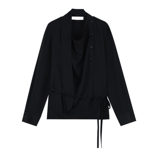 pusumede 独立宣言 早秋长袖荡领衬衫女设计感可拆卸飘带醋酸衬衣