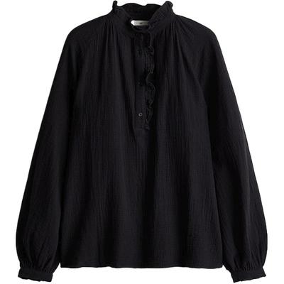 HM女装衬衫秋季宽松法式花边领长袖褶边棉细布衬衣上衣1234159