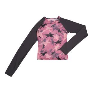 QUORRA S CHORD原创星星印花网纱高弹插肩长袖圆领打底上衣T恤