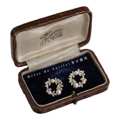 橄榄叶银镀金锆石日韩风珍珠现货