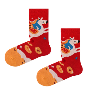 椿记马年儿童本命年属马红色袜子中筒袜男童女童2026秋冬季新年袜