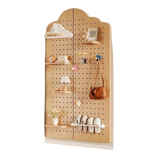 实木洞洞板入户玄关置物架鞋柜上方儿童房造型墙电箱遮挡装饰架