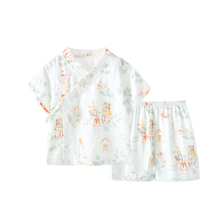 【糯糯纱布】婴儿套装夏薄款宝宝纯棉衣服短袖短裤两件套可爱外出
