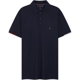 【双面布】Tommy春夏男装纯棉平纹休闲镶边袖口修身短袖T恤POLO衫