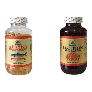 船牌美国ALASKA阿拉斯加深海鱼油300粒大豆卵磷脂300粒香港奥米加
