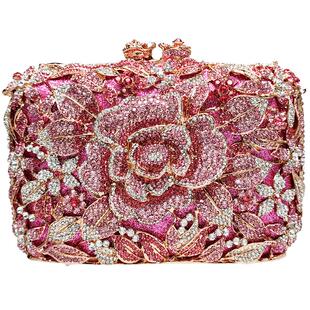 轻奢晚宴手拿包高端定制礼服装饰小包包女满钻花朵手包迷你宴会包