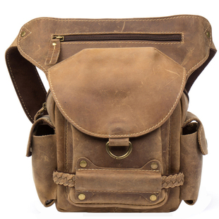 手工做旧疯马皮腿包牛皮复古腰包真皮休闲男包真皮单肩斜挎包潮包