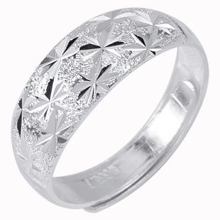 满天星999纯银戒指女戒开口活口可调节福字宽面足银戒子指环银饰