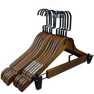 服装店实木衣架防滑无痕复古木质木头衣架长钩衣撑裤架衣挂衣服架