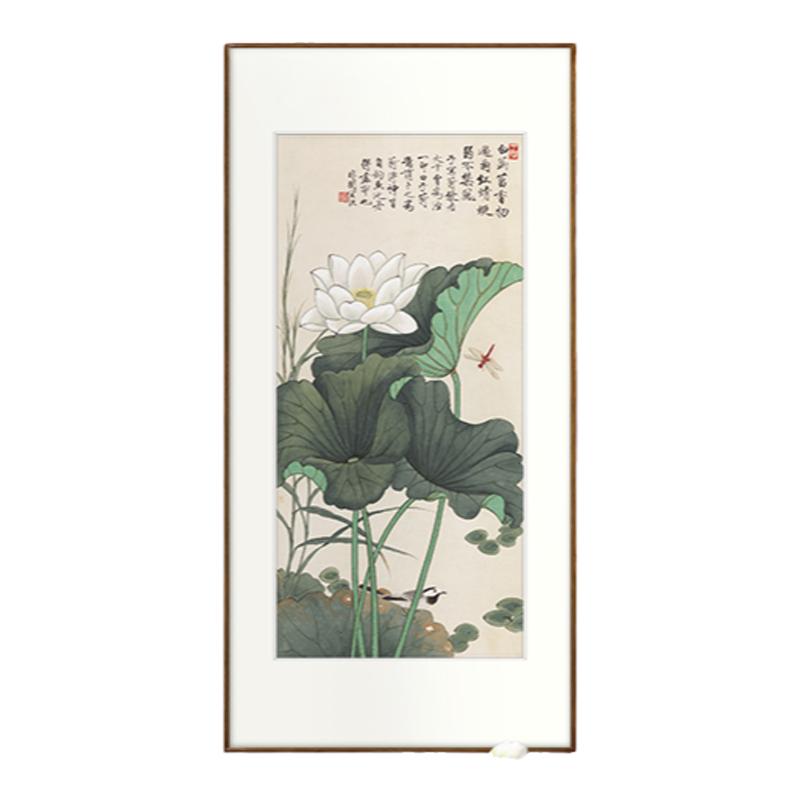 于非庵 荷塘蜻蜓翠鸟图荷花 名家高仿字画国画高清微喷复制装饰画