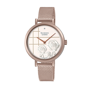 卡西欧女士手表SHEEN牡丹花主题时尚简约气质正品石英表SHE-C140