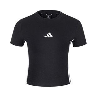 Adidas阿迪达斯女子条纹紧身露脐圆领短袖T恤JE1247 JY8570 8571
