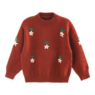 砚台家童装森系女童加厚红色针织毛衣冬装新款儿童宝宝新年拜年服