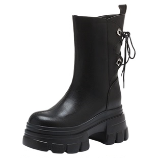 内增高8CM马丁靴女英伦风2025新款秋季棕色骑士短靴百搭中筒靴子