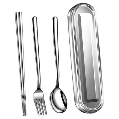 归港316L不锈钢便携餐具一人食筷子勺子套装学生筷勺收纳餐具盒