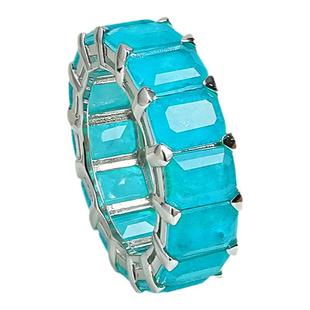 欧美简约925银帕拉伊巴戒指叠戴食指夸张大排钻祖母绿宽托情侣款