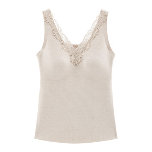 保暖背心女带胸垫冬季2025新款免穿文胸一体蕾丝V领可外穿打底衫