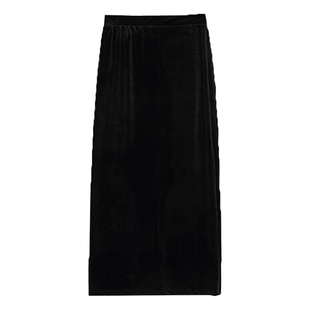 大码金丝绒半身裙女2025新款秋季黑色包臀裙长裙子开叉一步裙胖mm