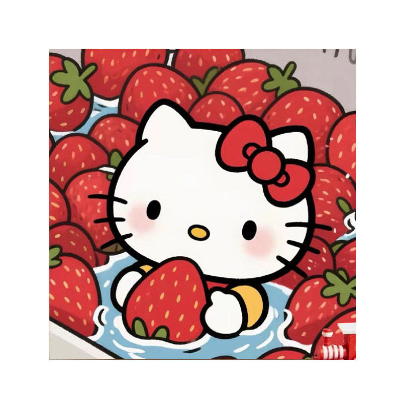Hello Kitty卡通草莓DIY数字油彩画可爱风儿童手工简单装饰填涂画