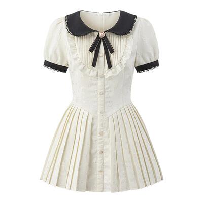 白色蕾丝初恋连衣裙珍珠扣