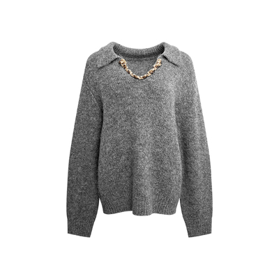 NAZ那子大码秋冬羊毛彩珠织带糯感毛衣胖mm高级感洋气显瘦针织衫