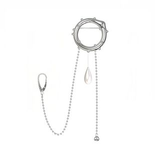 法式小众设计潮金属链条大别针胸针男女个性时髦流苏水晶西装配饰