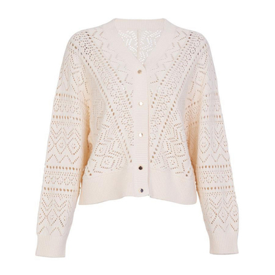 婉甸奶霜米镂空毛织开衫