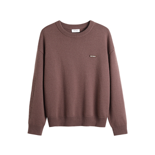 HIM汉崇 袖子字母提花圆领毛衣立体胶章宽松弹力针织线衫2025冬季